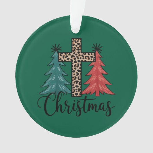 Leopard Cross Weihnachtsbäume Christlich Ornament (Vorderseite)