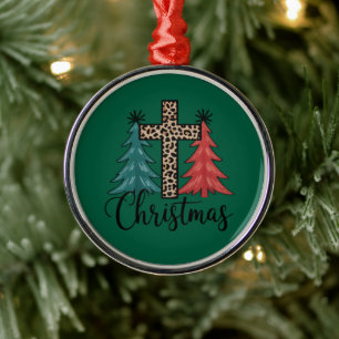 Leopard Cross Weihnachtsbäume Christlich Ornament Aus Metall