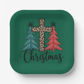 Leopard Cross Weihnachtsbäume Christlich Pappteller (Vorderseite)