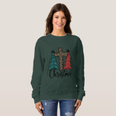 Leopard Cross Weihnachtsbäume Christlich Sweatshirt (Vorne ganz)