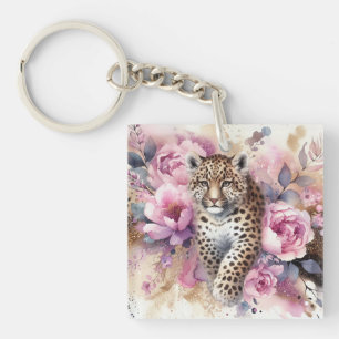 Leopard Cub & Rose Acrylic Schlüsselanhänger