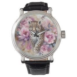 Leopard Cub & Rose beobachten Armbanduhr