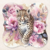 Leopard Cub & Rose Papier Untersetzer (Vorderseite)