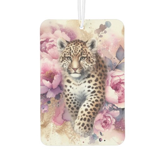 Leopard Cub & Rose Papier Untersetzer Autolufterfrischer (Rückseite)