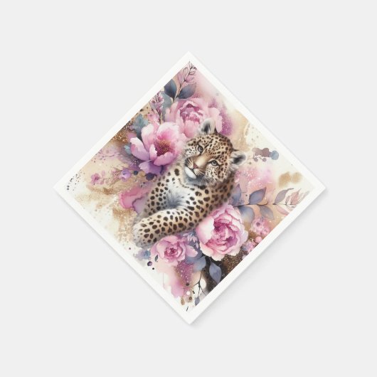 Leopard Cub & Rose Serviette (Ecke)