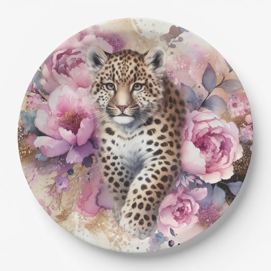 Leopard Cub & Rosen Pappteller (Vorderseite)