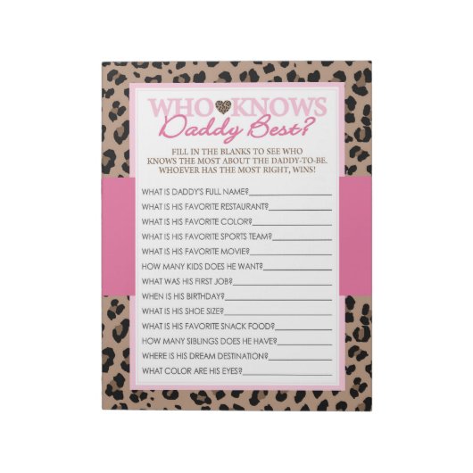 Leopard, der Daddy Best Baby Shower Game Pack kenn Notizblock (Rotiert)