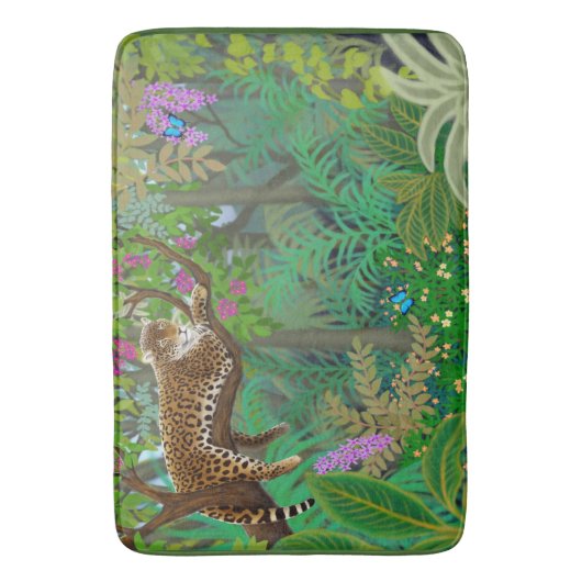 Leopard, der in der Dschungel-Bad-Matte stillsteht Badematte (Vorderseite Vertikal)