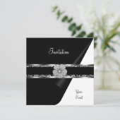 Leopard Diamond Jewel Black Bow Silver Einladung (Stehend Vorderseite)