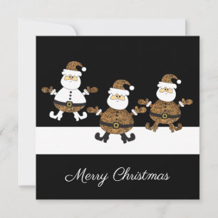 Leopard Dreifach Santa Schnee Auf Schwarzer Illust