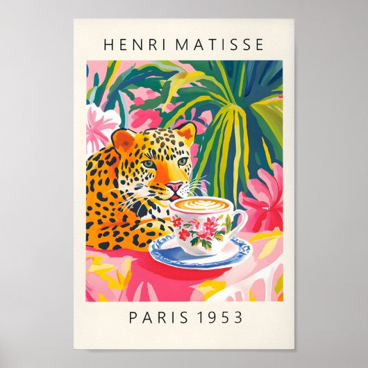 Leopard Drink Coffee, Henri Matisse Print, Rosa Poster (Vorne)