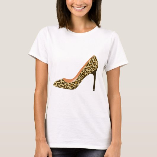 Leopard-Druck-Absatz-Schuh T-Shirt (Vorderseite)
