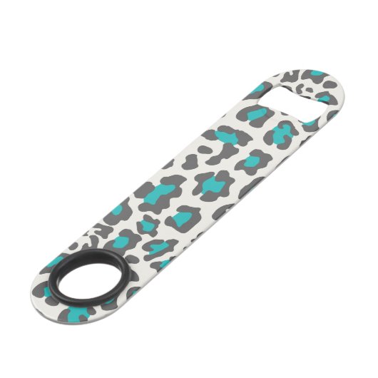 Leopard-Druck-Aqua, Grau, weiß Speedflaschenöffner (Vorderseite Schrägansicht)