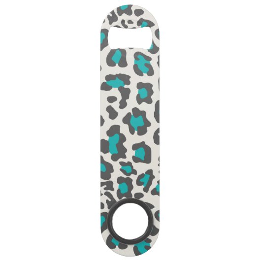 Leopard-Druck-Aqua, Grau, weiß Speedflaschenöffner (Vorderseite)