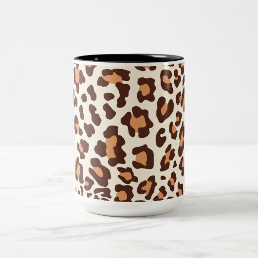 Leopard-Druck Brown, TAN, Creme Zweifarbige Tasse (Mittel)