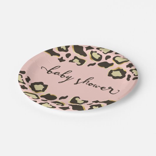 Leopard-Druck | erröten Babyparty des Rosa-| Pappteller (Schrägansicht)