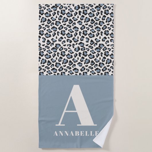 Leopard Druck erste Typografie blau modern Strandtuch (Vorderseite)