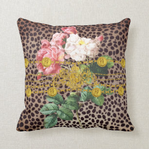 Leopard-Druck-Goldlöwe-Emblem-Ketten-Rose mit Kissen