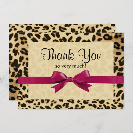 Leopard-Druck-heller rosa Bogen danken Ihnen zu Dankeskarte (Vorne/Hinten)