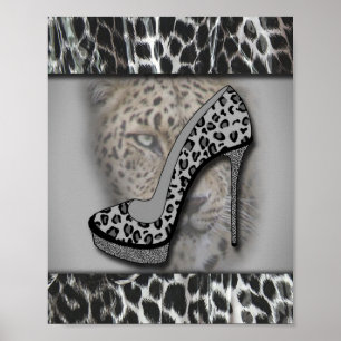 Leopard-Druck-hoher Absatz mit Leoparden Poster