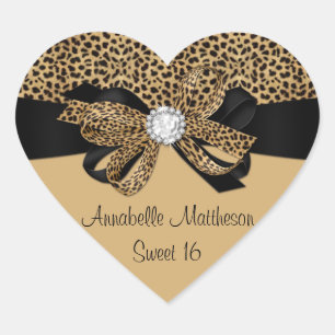 Leopard-Druck-hören weißer Juwel-Diamant-Bonbon  Herz-Aufkleber