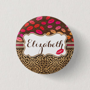 Leopard-Druck-Lippenküsse personalisiert Button