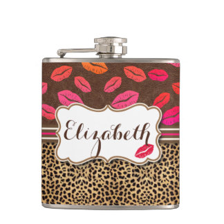 Leopard-Druck-Lippenküsse personalisiert Flachmann