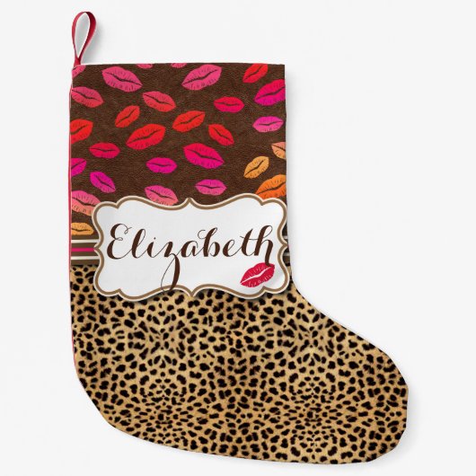 Leopard-Druck-Lippenküsse personalisiert Kleiner Weihnachtsstrumpf (Vorderseite)