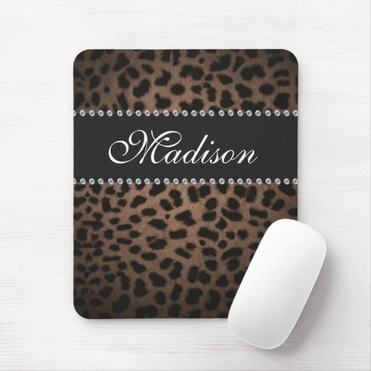 Leopard-Druck-Monogramm-diamante de imitación Mousepad (Mit Mouse)