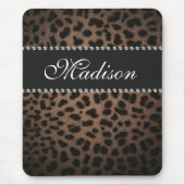 Leopard-Druck-Monogramm-diamante de imitación Mousepad (Vorne)