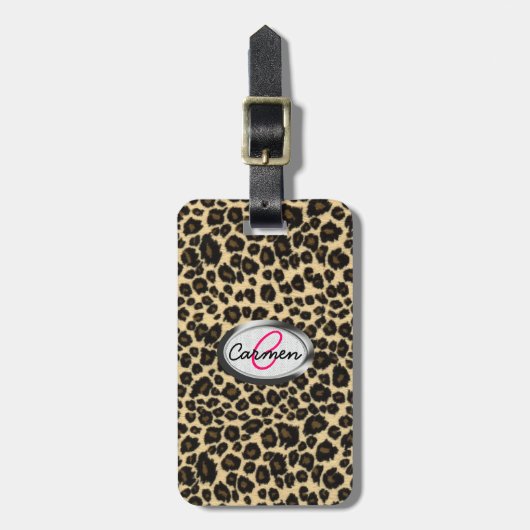 Leopard-Druck-Monogramm Gepäckanhänger (Vorderseite vertikal)