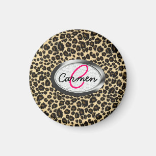 Leopard-Druck-Monogramm Magnet