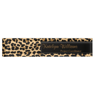 Leopard-Druck-Monogramm-Schreibtisch-Namensschild Namensplakette