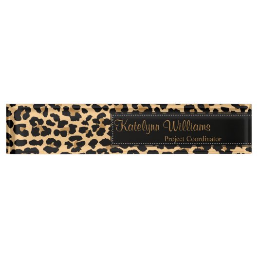 Leopard-Druck-Monogramm-Schreibtisch-Namensschild Namensplakette (Vorderseite)