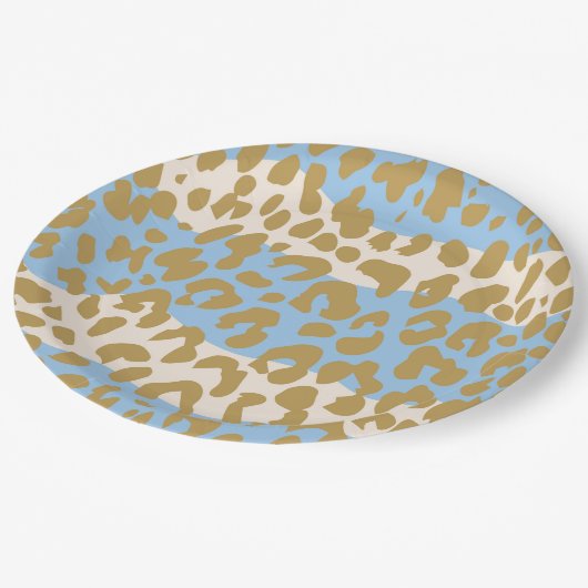 Leopard-Druck-Party-Teller (blau) Pappteller (Schrägansicht)