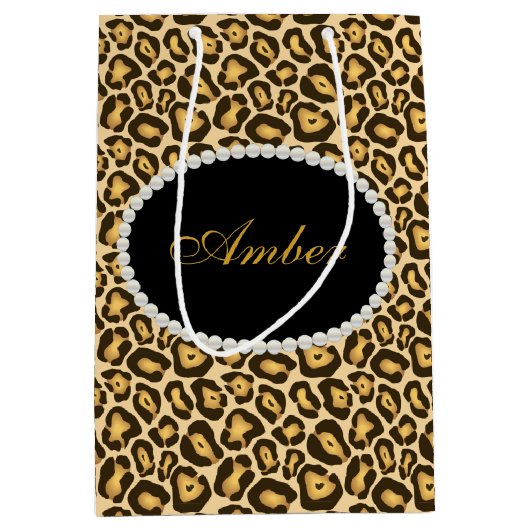 Leopard-Druck-Perlen u. Namensmonogramm Mittlere Geschenktüte (Vorderseite)