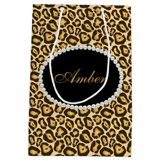 Leopard-Druck-Perlen u. Namensmonogramm Mittlere Geschenktüte (Rückseite)