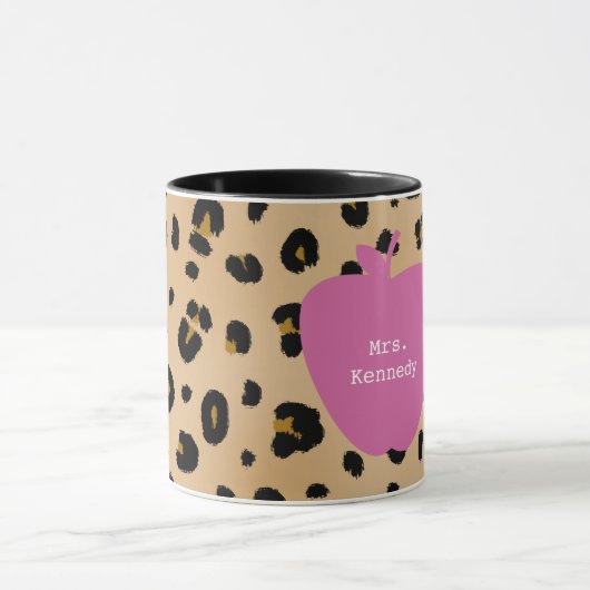 Leopard-Druck-Rosa-Apple-Lehrer Tasse (Zentrum)