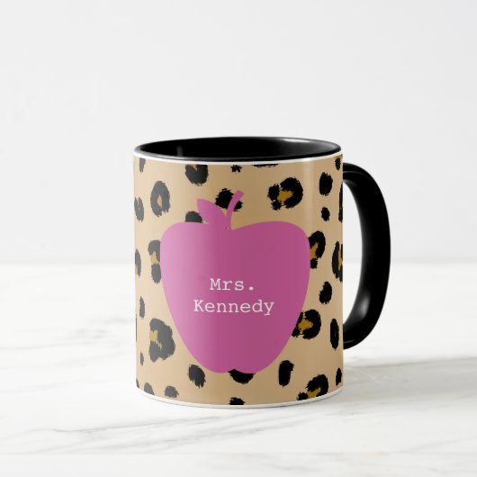 Leopard-Druck-Rosa-Apple-Lehrer Tasse (VorderseiteRechts)