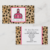 Leopard-Druck-Rosa-Schulhaus-Lehrer Visitenkarte (Vorne/Hinten)