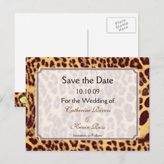Leopard-Druck Save the Date Postkarte (Vorne/Hinten)