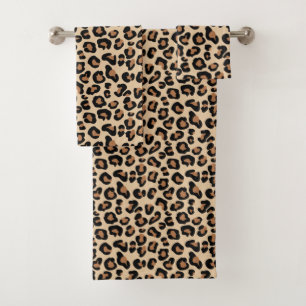 Leopard-Druck, Schwarzes, Brown, Rost und TAN Badhandtuch Set