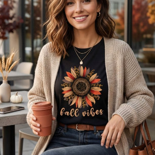 Leopard-Druck-Sonnenblume-Herbst-Vibes-Western-Boh T-Shirt