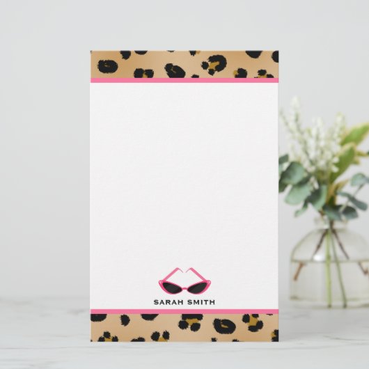 Leopard-Druck u. Retro rosa Sonnenbrille Briefpapier (Stehend Vorderseite)