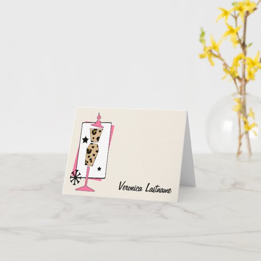 Leopard-Druck u. rosa Kleiderform personalisiert Karte (Gelbe Blume)