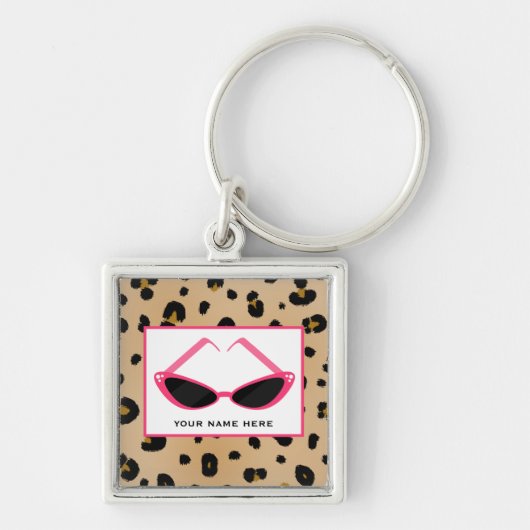 Leopard-Druck und Retro rosa Sonnenbrille Schlüsselanhänger (Vorne)