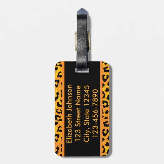 Leopard-Druck und Tatzen-personalisierte Adresse Gepäckanhänger (Rückseite vertikal)