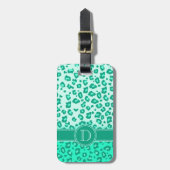 Leopard drucken Aqua-grünes Monogramm Gepäckanhäng Gepäckanhänger (Vorderseite vertikal)