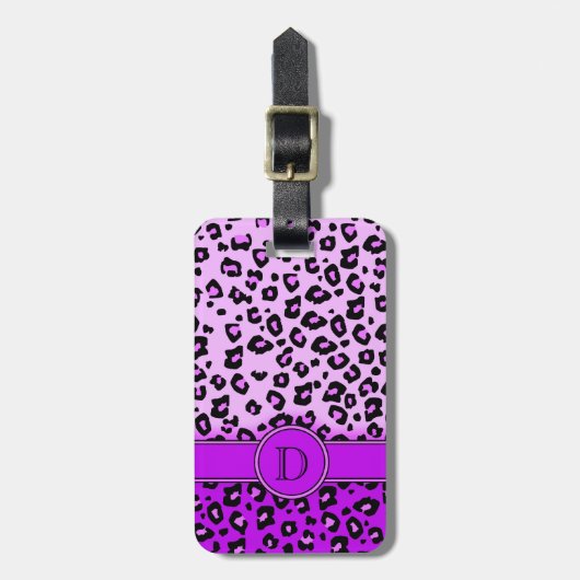 Leopard drucken lila schwarzes Monogramm Gepäckanh Gepäckanhänger (Vorderseite vertikal)