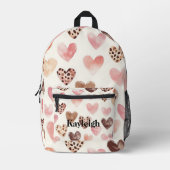 Leopard drucken Rosa Cremefarben Herz Bedruckter Rucksack (Vorderseite)